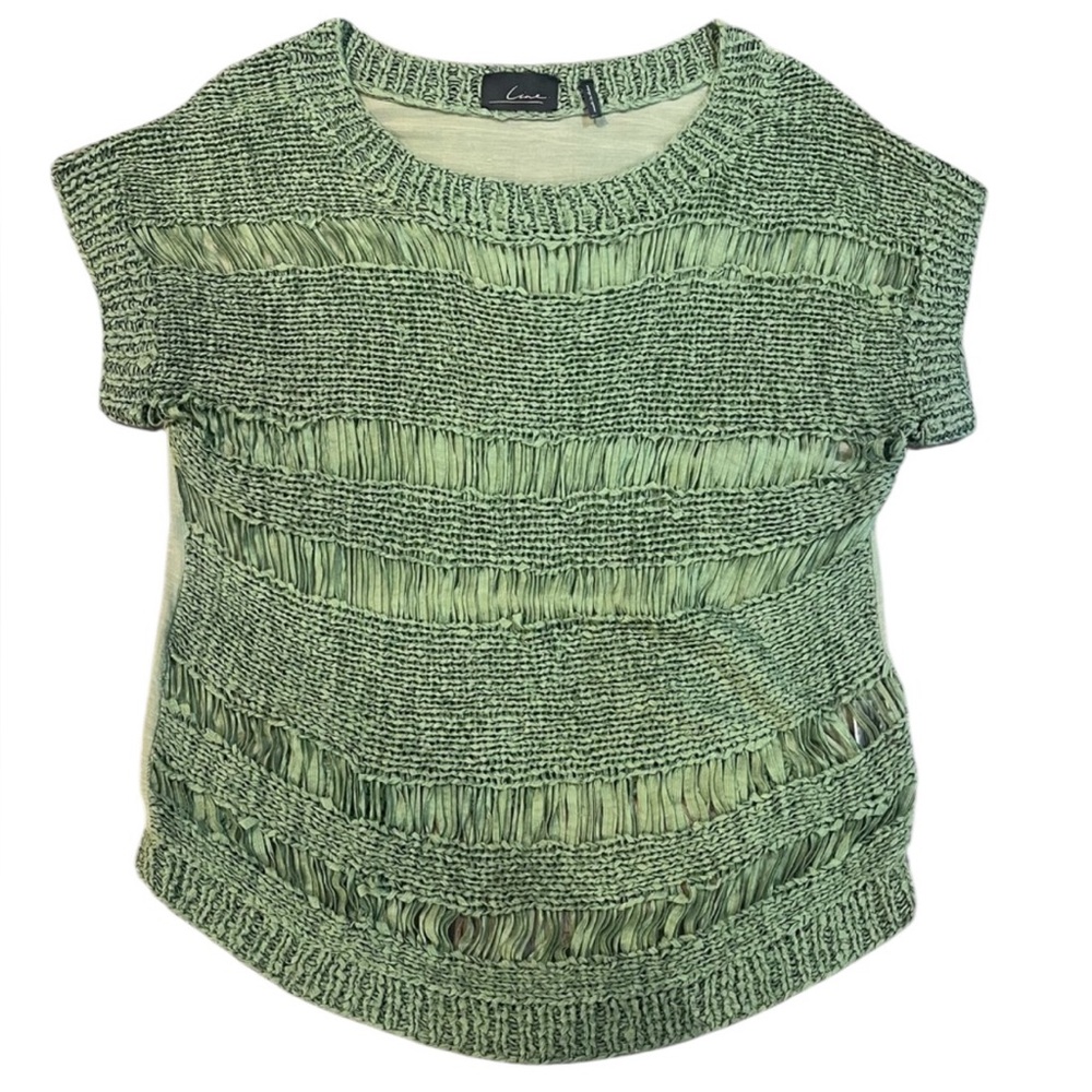 Line Knitwear Green Textured Silk-Blend Short Sleeve‎ Top